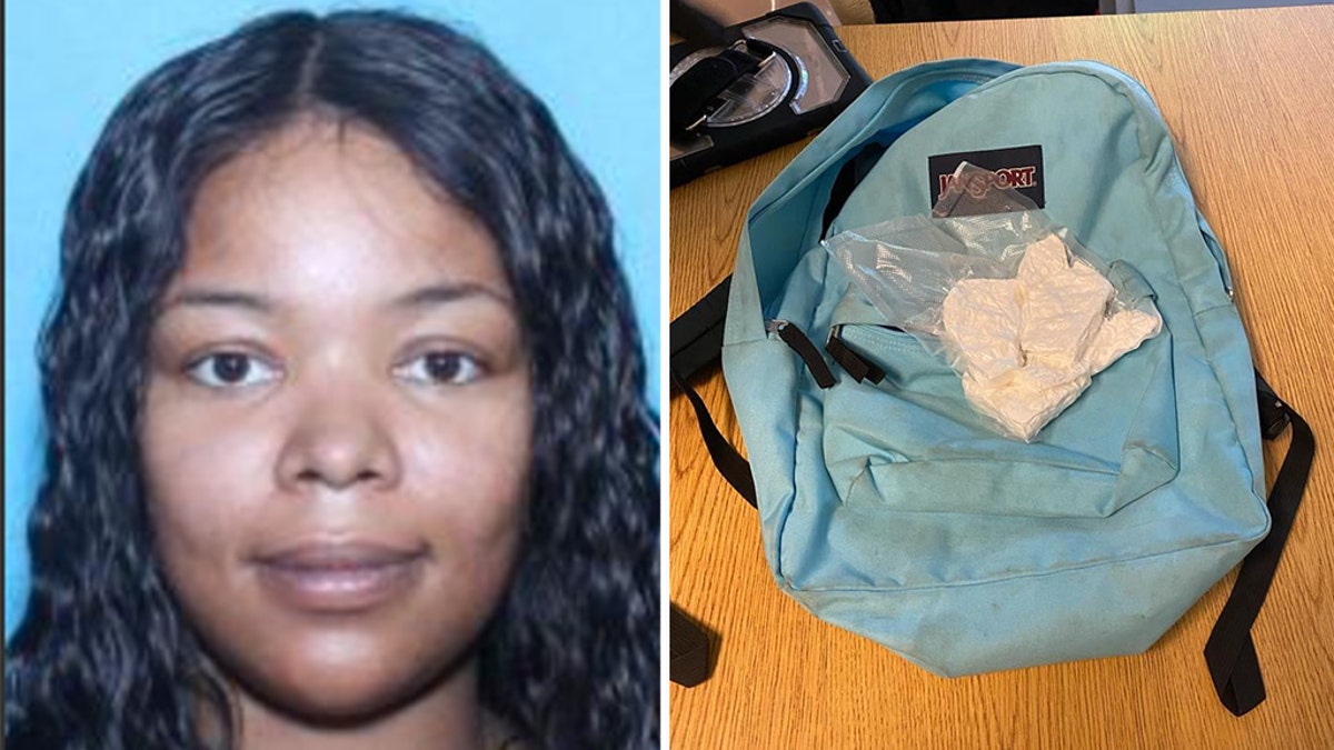 Sharae Monique Becton, left, and the bag of cocaine that an elementary school child allegedly brought to school. 