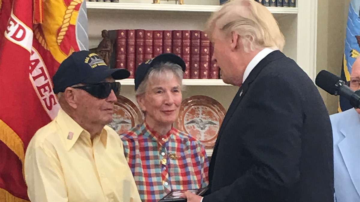 World War II veteran Ken Potts met President Trump during a 2017 tour of the White House. Potts is one of two remaining survivors of the USS Arizona, which was lost during the Dec. 7, 1941 attack on Pearl Harbor.