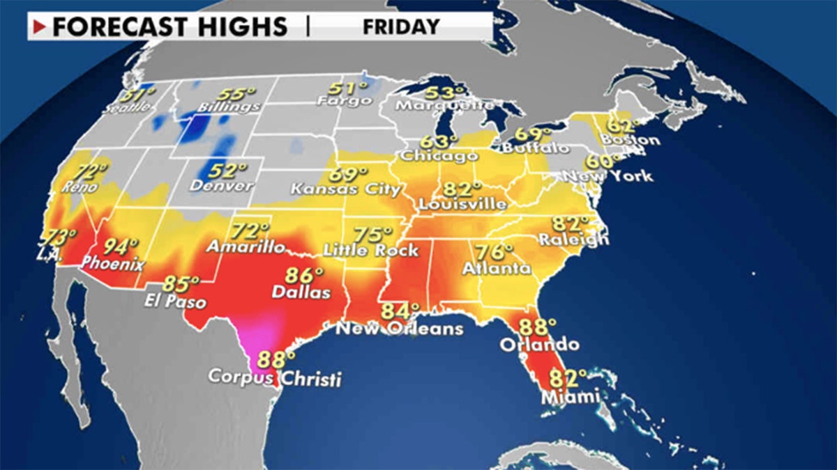 Forecast highs across the U.S. (Credit: Fox News)