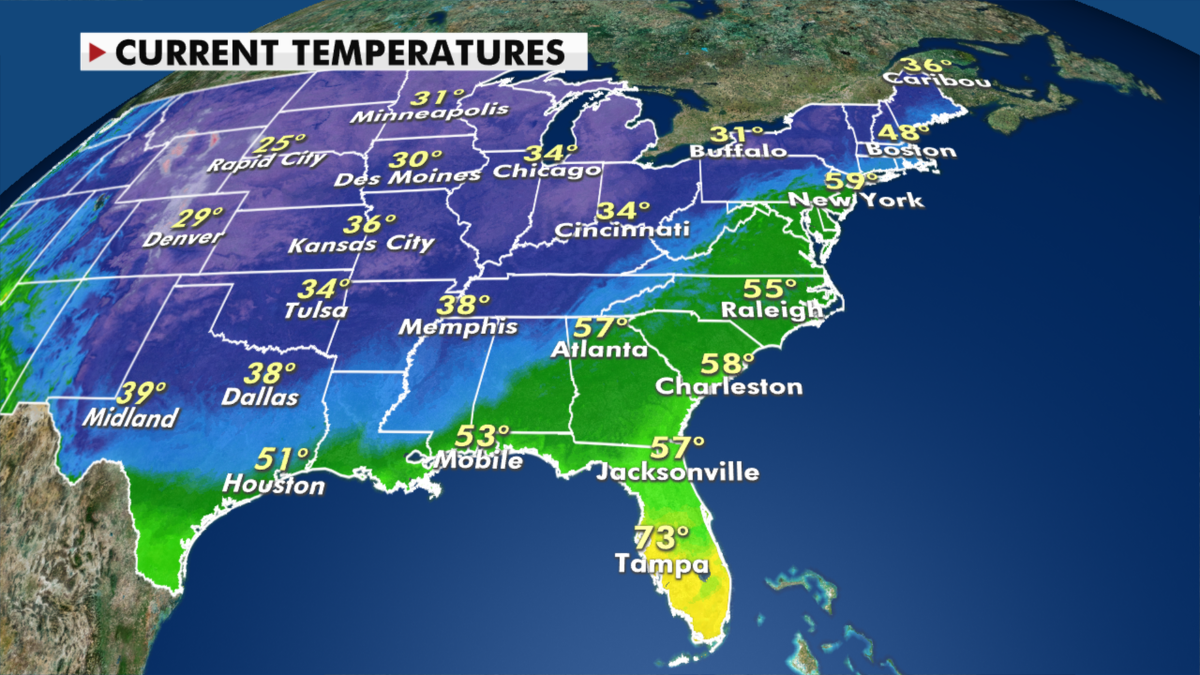 Current temperatures around the U.S. Wednesday. (Fox News)