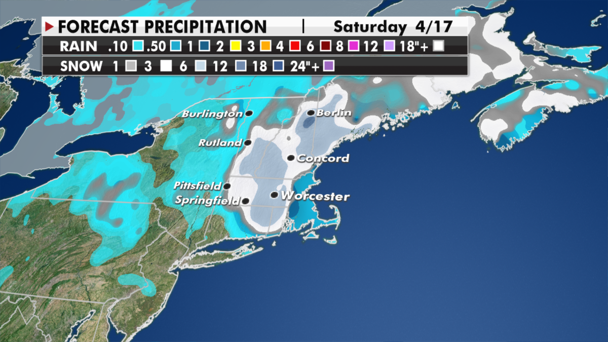 Expected snowfall totals for the Northeast through Saturday. (Fox News)