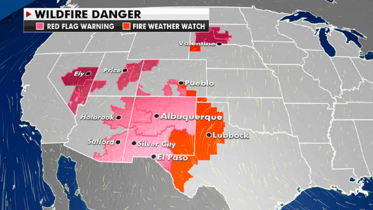 Current wildfire danger in the Southwestern U.S. (Fox News)