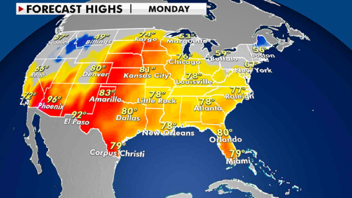 High temperatures for Monday, April 5. (Fox News)