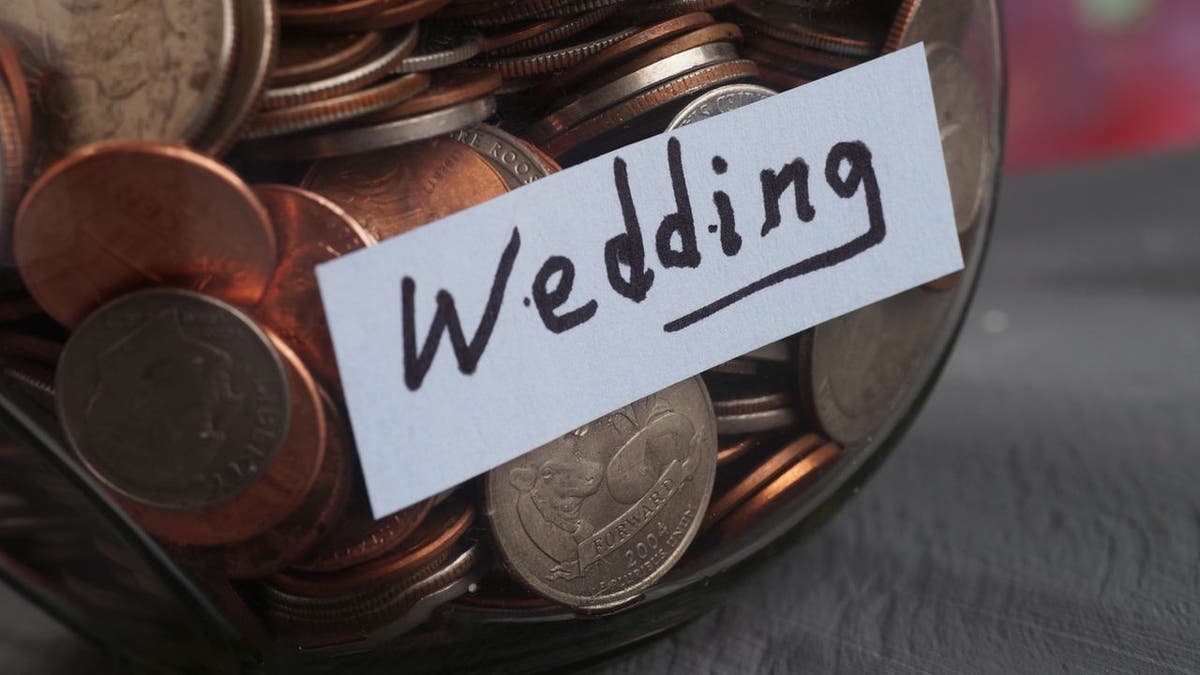 jar of coins labeled wedding