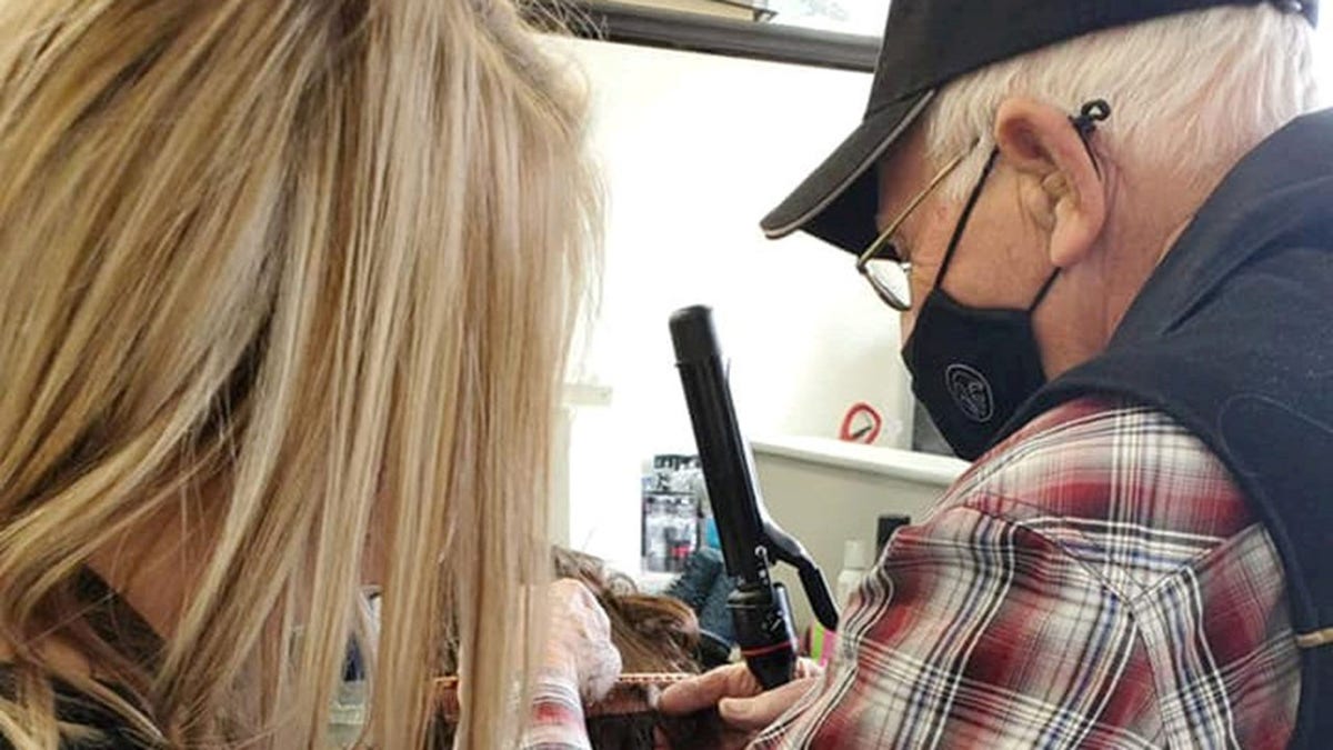 A devoted 79-year-old husband (pictured) visited a beauty school