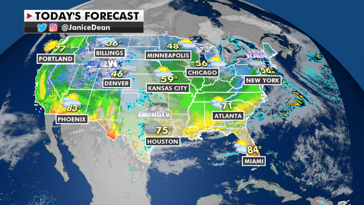 The national forecast for Thursday, April 15. (Fox News)