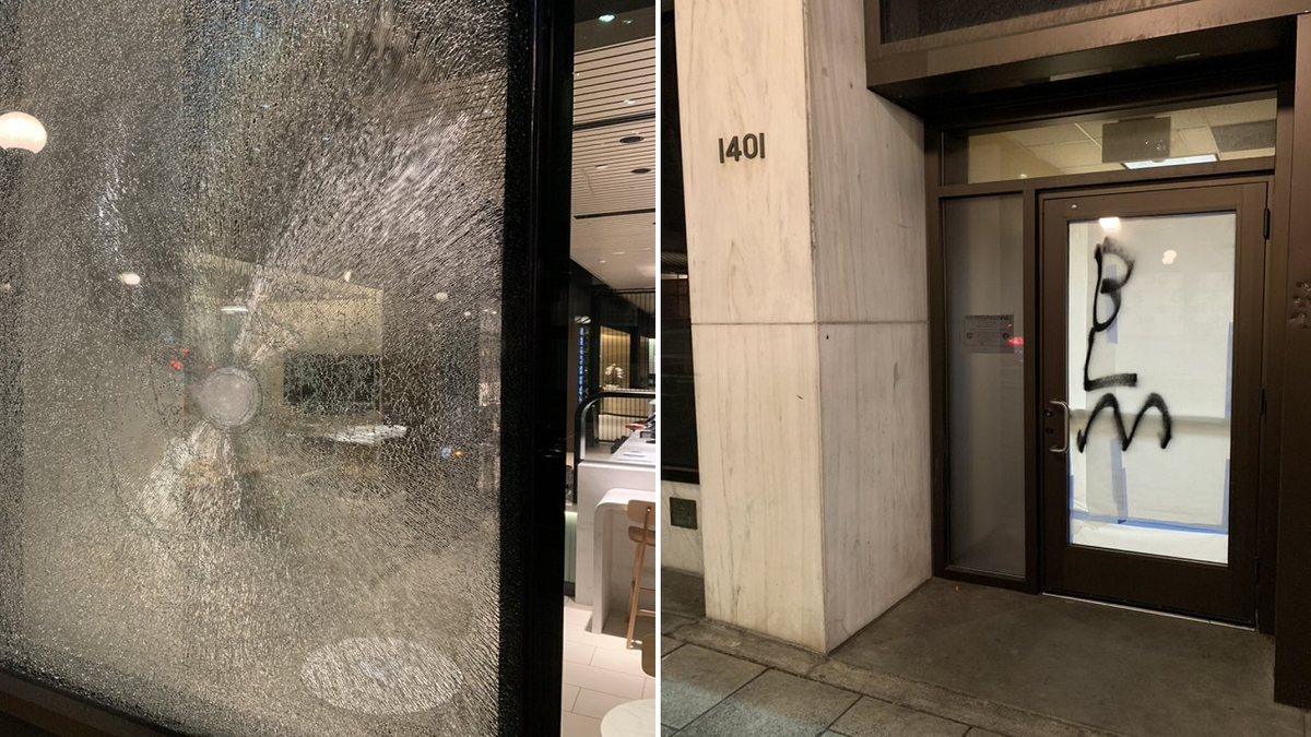 Some of the vandalism last night during demonstrations in Seattle. (Seattle Police Department)