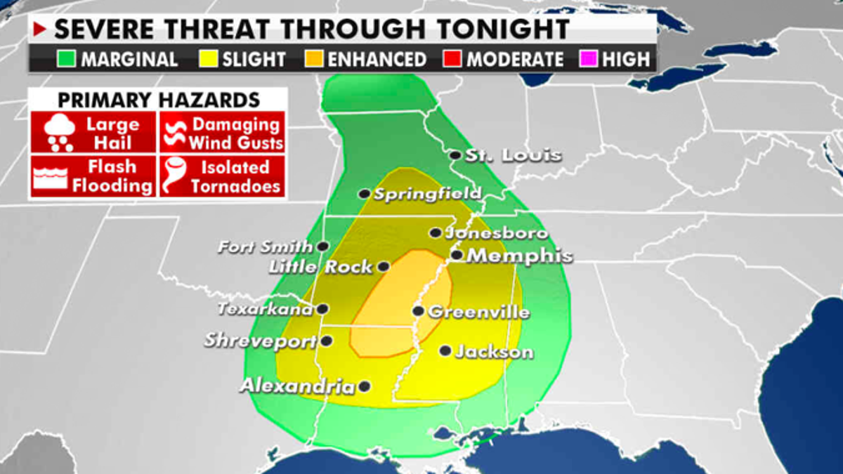 The current risk of severe weather. (Fox News)