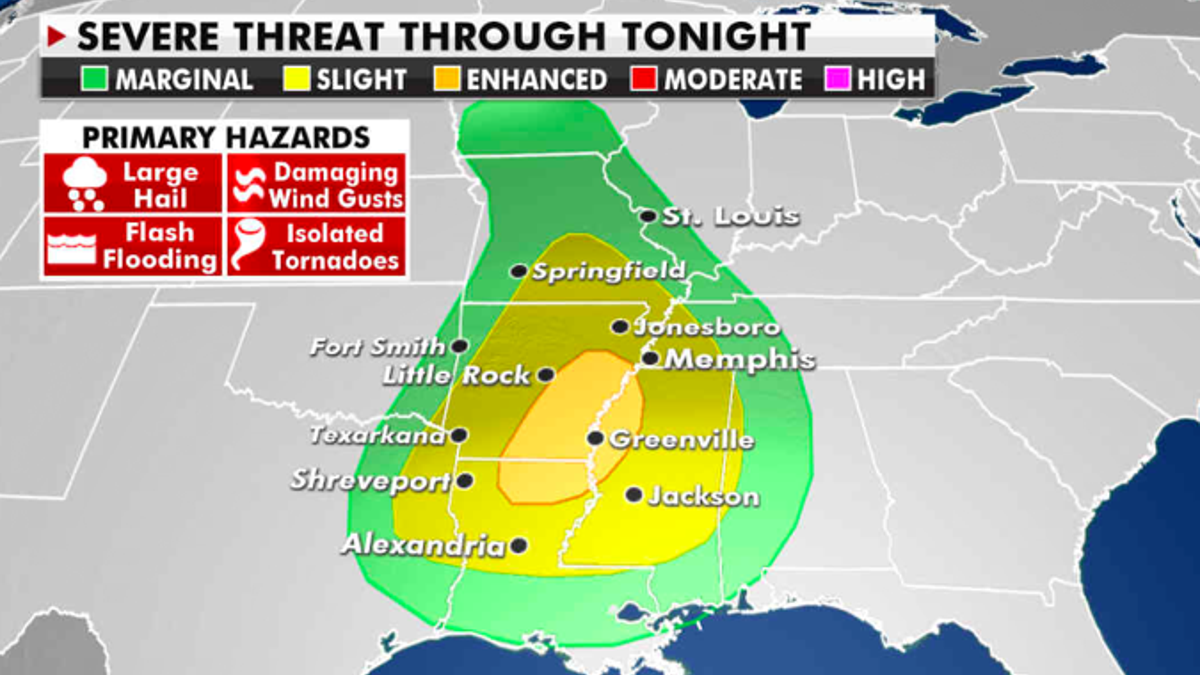 The current risk of severe weather. (Fox News)