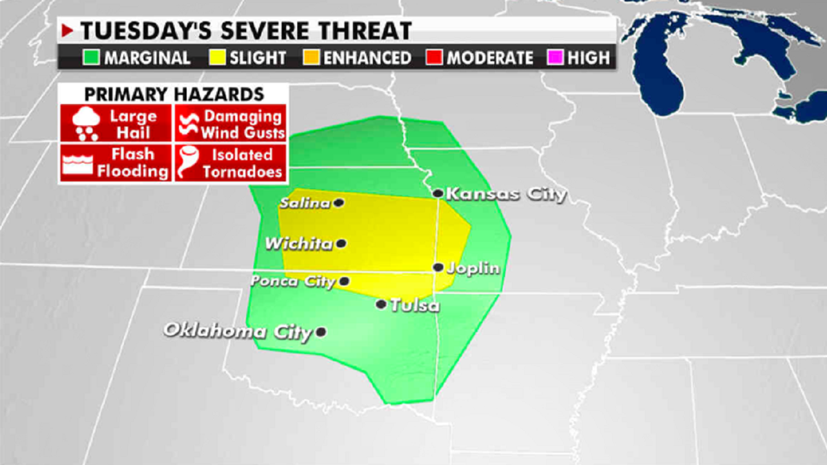 Potential severe weather is forecast for Tuesday. (Fox News)