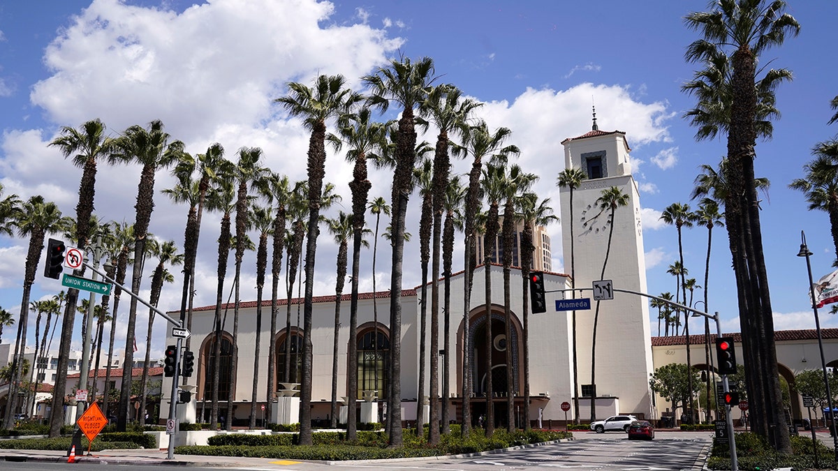 The exterior of Union Station in Los Angeles is seen March 23, 2021.