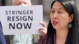 Jean Kim speaks to reporters during a news conference, Wednesday, April 28, 2021, in New York. Kim, who once worked as an unpaid intern for City Comptroller Scott Stringer, a contender to become New York City's next mayor, accused him Wednesday of groping her without consent. Stringer denied the allegations. (AP Photo/Mary Altaffer)