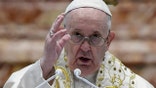 Pope Francis delivers his Urbi et Orbi blessing after celebrating Easter Mass at St. Peter's Basilica at The Vatican Sunday, April 4, 2021, during the Covid-19 coronavirus pandemic. (Filippo Monteforte/Pool photo via AP)