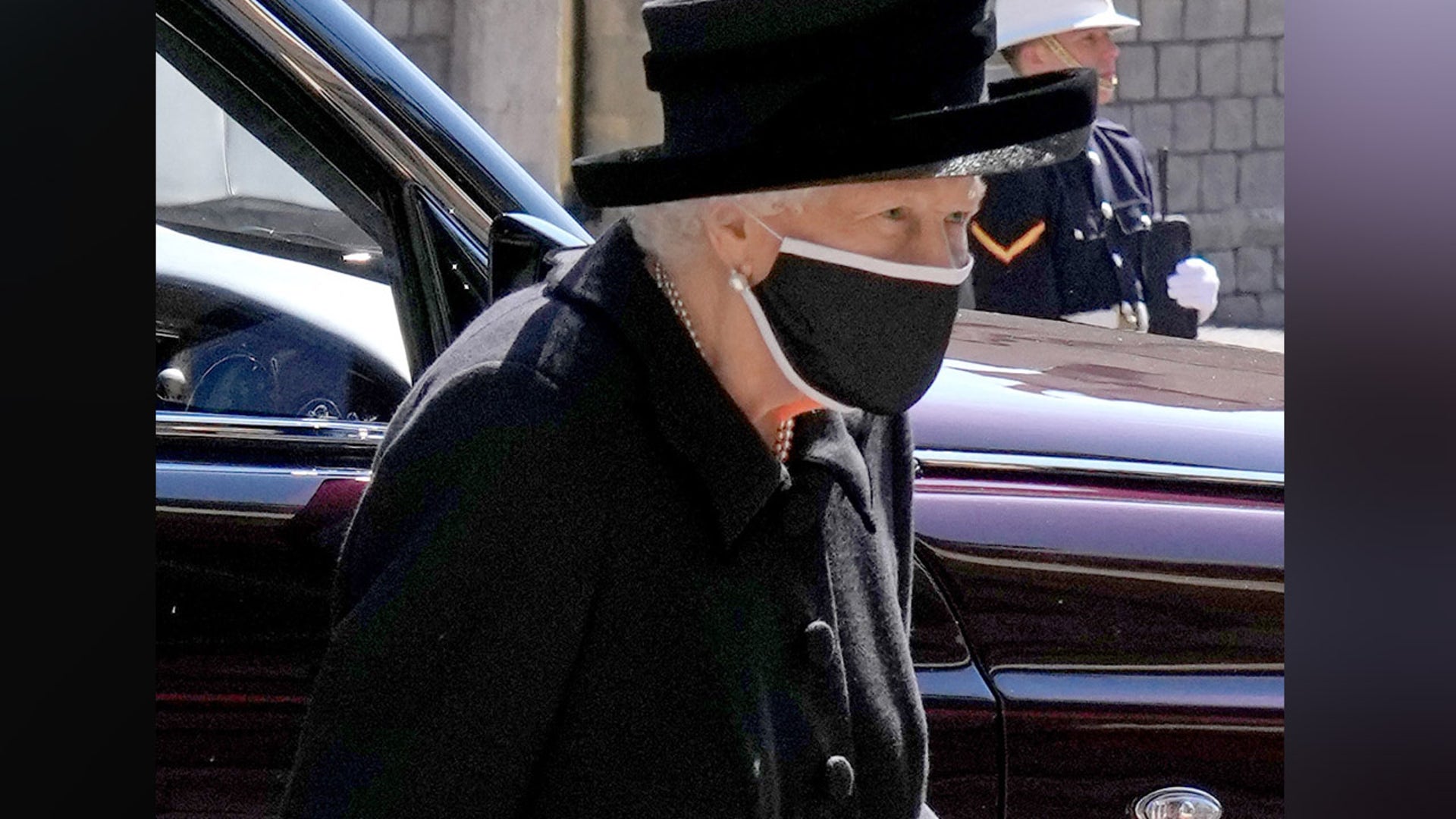 .TOPSHOT - Queen Elizabeth II arrives for the funeral service of Prince Philip, Duke of Edinburgh, at St George's Chapel in Windsor Castle on Saturday. Philip, who was married to the queen for 73 years, died on April 9 at the age of 99. (Photo by Jonathan Brady / POOL / AFP) (Photo by JONATHAN BRADY/POOL/AFP via Getty Images)