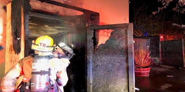 Portland Fire & Rescue extinguished the fire at the Portland Police Association building, officials say. (Portland Police Bureau)
