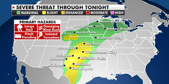 The threat of severe weather for Tuesday. (Fox News)