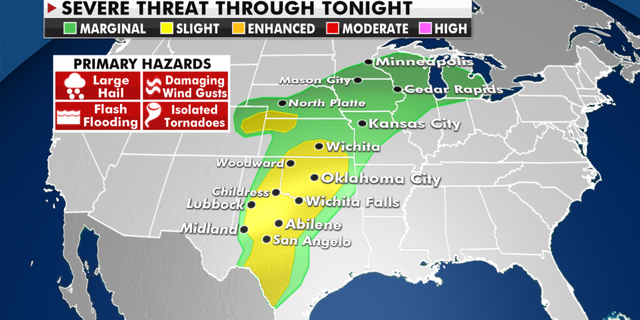 The threat of severe weather for Tuesday. (Fox News)