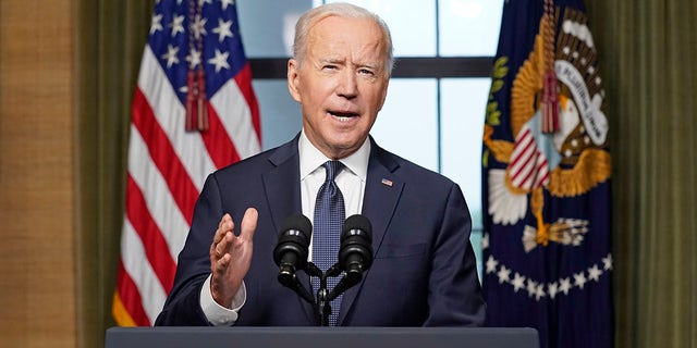 President Joe Biden speaks from the White House on April 14, 2021, about the withdrawal of U.S. troops from Afghanistan.