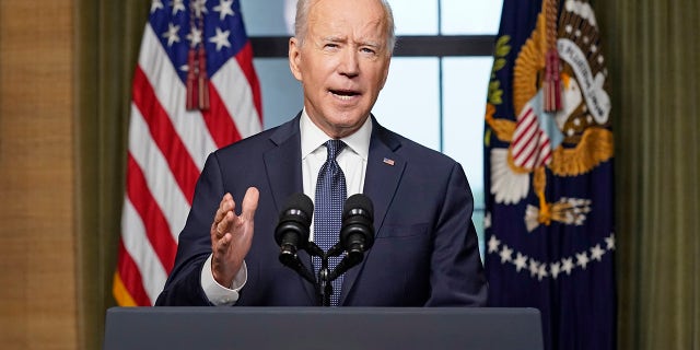 President Joe Biden speaks from the White House on April 14, 2021, about the withdrawal of U.S. troops from Afghanistan.