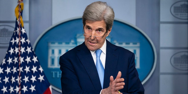Special Presidential Envoy for Climate John Kerry speaks during a press briefing at the White House, Thursday, April 22, 2021, in Washington.