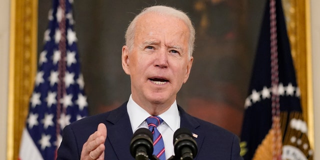 President Biden speaks about the March jobs report in the State Dining Room of the White House, April 2, 2021, in Washington. (AP Photo/Andrew Harnik)