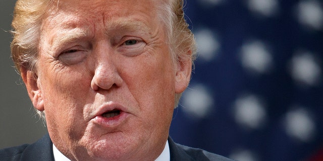 Former President Donald Trump speaks in the Rose Garden of the White House in Washington, Oct. 23, 2017. (Associated Press)