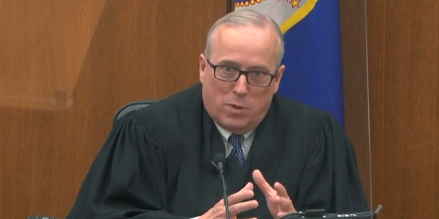 In this image from video, Hennepin County Judge Peter Cahill discusses motions before the court Monday, April 12, 2021, in the trial of former Minneapolis police Officer Derek Chauvin at the Hennepin County Courthouse in Minneapolis. (Associated Press)