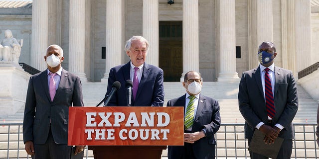 Massachusetts Sen. Ed Markey, center, has called for expanding the Supreme Court. 