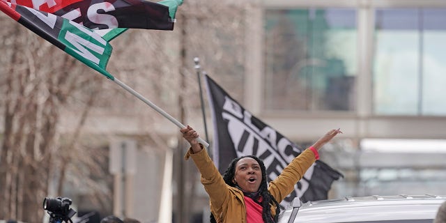 People cheer after a guilty verdict was announced at the trial of former Minneapolis police Officer Derek Chauvin for the 2020 death of George Floyd, Tuesday, April 20, 2021, in Minneapolis, Minn. (AP Photo/Morry Gash)