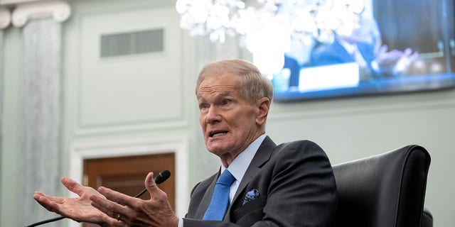 Former Sen. Bill Nelson, newly-appointed NASA administrator, speaks during a Senate Committee on Commerce, Science, and Transportation confirmation hearing, Wednesday, April 21, 2021 on Capitol Hill in Washington. (Saul Loeb/Pool via AP)