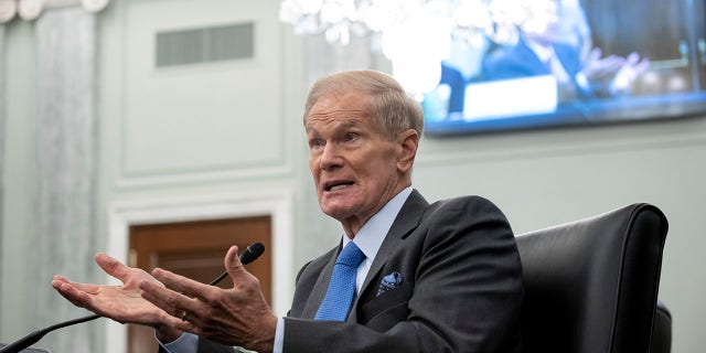 Former Sen. Bill Nelson, newly-appointed NASA administrator, speaks during a Senate Committee on Commerce, Science, and Transportation confirmation hearing, Wednesday, April 21, 2021 on Capitol Hill in Washington. (Saul Loeb/Pool via AP)