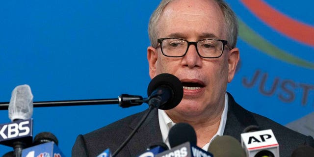 FILE - In this Thursday March 18, 2021, file photo, Scott Stringer, New York City Comptroller and Democratic mayoral candidate, speaks out against anti-Asian hate crimes during a news conference at the National Action Network in New York. A woman who once worked as an unpaid intern for City Comptroller Stringer, accused him Wednesday, April 28, 2021, of groping her without consent. (AP Photo/Mark Lennihan, File)