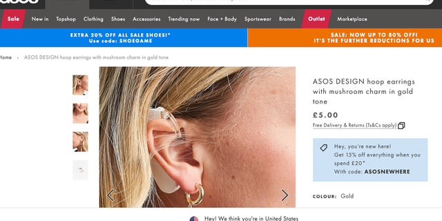 The gold hoop earrings with mushroom charm by ASOS.