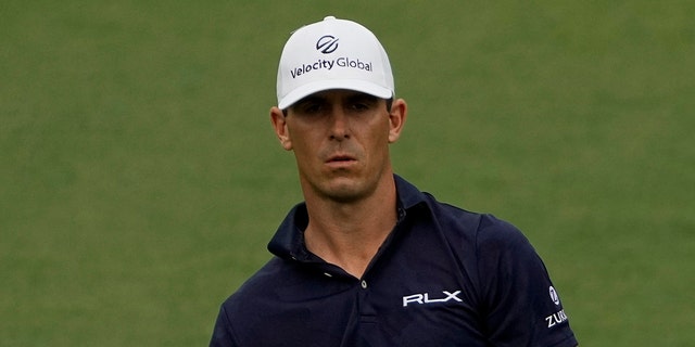 Billy Horschel responds to a shot to the second green in the first round of the Masters Golf Tournament in Augusta, Georgia on Thursday, April 8, 2021. 