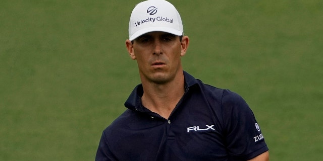 Billy Horschel reacts to his shot to the second green during the first round of the Masters golf tournament on Thursday, April 8, 2021, in Augusta, Ga. 