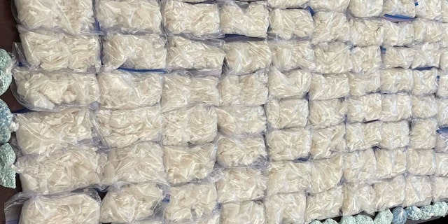 Approximately 81 pounds of methamphetamine inside a large cardboard box inside the vehicle, along with 11 pounds of fentanyl tablets.