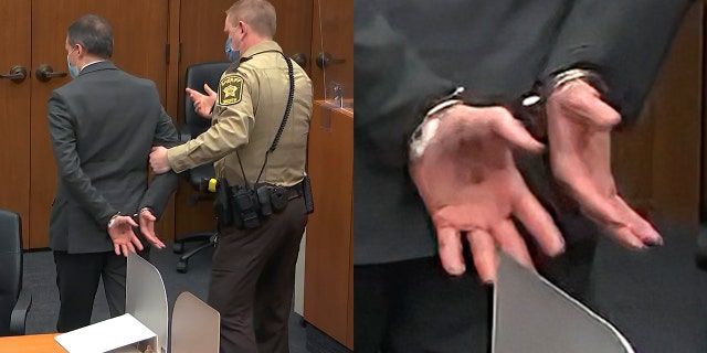 In this image from video, former Minneapolis police Officer Derek Chauvin, center, is taken into custody as his attorney, Eric Nelson, left, looks on, after the verdicts were read at Chauvin's trial for the 2020 death of George Floyd, Tuesday, April 20, 2021, at the Hennepin County Courthouse in Minneapolis, Minnesota.