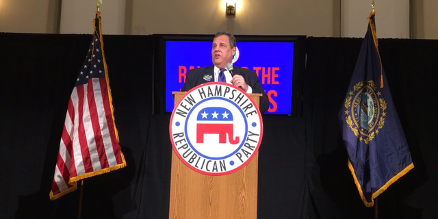 Former New Jersey Gov. Chris Christie speaks to a gathering of the New Hampshire GOP in Bedford, November 2018.