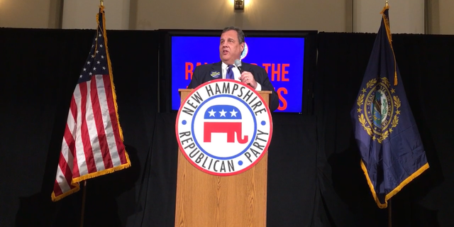 Former New Jersey Gov. Chris Christie speaks to a gathering of the New Hampshire GOP in Bedford, November 2018.