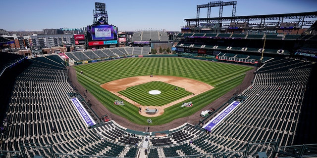 Coors Field in Denver is seen on March 31, 2021. (Associated Press)