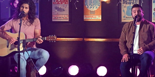 Dan Smyers and Shay Mooney of Dan + Shay performing for the 2021 ACMS. The duo's pre-taped moment aired out of sync. (Photo by Terry Wyatt/ACMA2021/Getty Images for ACM)