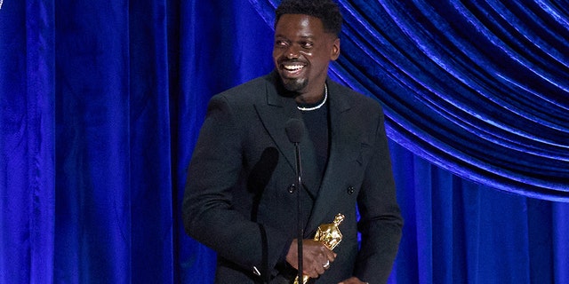 In this handout photo provided by A.M.P.A.S., Daniel Kaluuya accepts the Actor in a Supporting Role award for 'Judas and the Black Messiah' onstage during the 93rd Annual Academy Awards at Union Station on April 25, 2021, in Los Angeles, California. (Photo by Todd Wawrychuk/A.M.P.A.S. via Getty Images)
