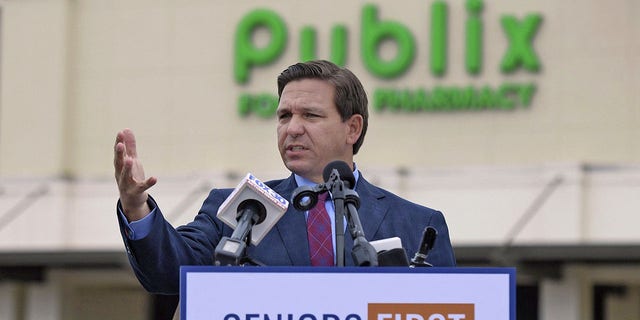 Florida Governor Ron DeSantis speaks at a press conference at a Publix Super Market in Ponte Vedra Beach, Fla, Wednesday, Jan. 13, 2021. (Bob Self/The Florida Times-Union via AP)Virus Outbreak Vaccines Florida
