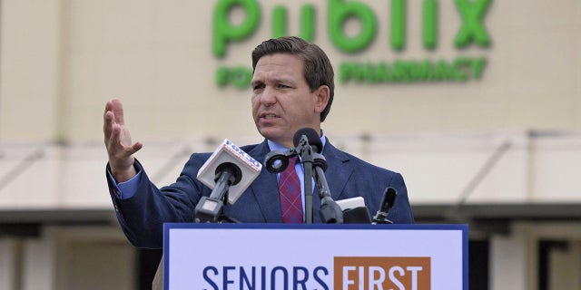 Florida Governor Ron DeSantis speaks at a press conference at a Publix Super Market in Ponte Vedra Beach, Fla, Wednesday, Jan. 13, 2021. (Bob Self/The Florida Times-Union via AP)Virus Outbreak Vaccines Florida