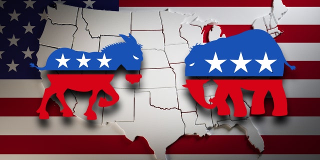 USA map with Democrats and Republicans symbol