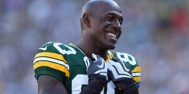 GREEN BAY, WI - SEPTEMBER 30: Wide receiver Donald Driver #80 of the Green Bay Packers smiles from the sideline during the game against the New Orleans Saints at Lambeau Field on September 30, 2012 in Green Bay, Wisconsin. (Photo by Jeff Gross/Getty Images)
