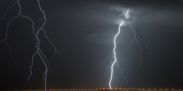 Photo of lightning over Howard Frankland Bridge in Tampa Florida.