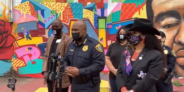 Houston Police Chief Troy Finner, during a press conference Thursday in front of the mural