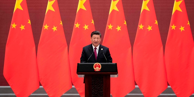 China's President Xi Jinping gives a speech at the Great Hall of the People in Beijing on April 26, 2019.