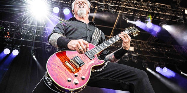 Guitarist Jon Schaffer performs with the German-American power metal band Demons & Wizards during the Danish heavy metal festival Copenhell 2019 in Copenhagen. (PYMCA/Avalon/Gonzales Photo/Peter Troest/Universal Images Group via Getty Images)